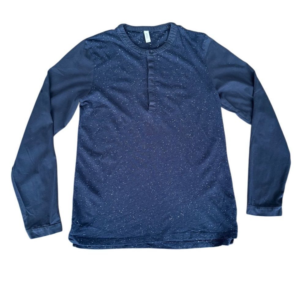Frank & Oak Long Sleeve Henley T Shirt Navy Blue Large